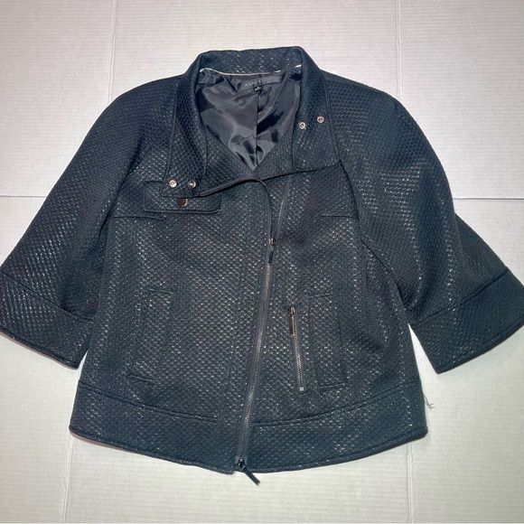 Anne Klein Suit Size 4 Zip Motorcycle Jacket Black Metallic - Picture 7 of 10
